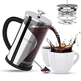 TBGENIUS Cafetiere 4–6 Tassen, French Press 600 ml Kaffeemaschine, 4-stufiges Filtersystem, Edelstahlgehäuse,…