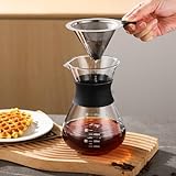 Pour Over Kaffeebereiter-Set – 600 ml tragbare Tropfkaffeekanne mit Edelstahlfilter, Glas-Kaffeekaraffen-Set,…