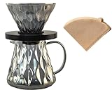 HYAXGM Pour Over Kaffeemaschine, 600 ml, Glaskaraffe mit Glaskaffee V60-Papierfilter, 100 Blatt, Glas-Tropfer…