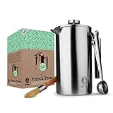 Coffeema® Premium French Press 1 Liter – Hochwertiger Kaffeebereiter – Inklusive Zubehör – Moderne Stahloptik…