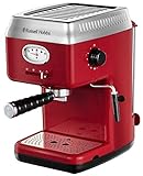 Russell Hobbs Espressomaschine [Siebträgermaschine] Retro Rot (15 Bar, 2 Tassen-Einsätze, 1,1l abnehmbarer…