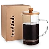 buntfink®„FrenchPress“ Tee- und Kaffeebereiter mit Frech Press System, aus Edelstahl, Bambus und Borosilikatglas,…