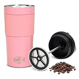 Tragbarer Kaffeebecher mit französischer Presse (425 ml) – Edelstahl & doppelwandige Vakuum-rosa Kaffeemaschine…